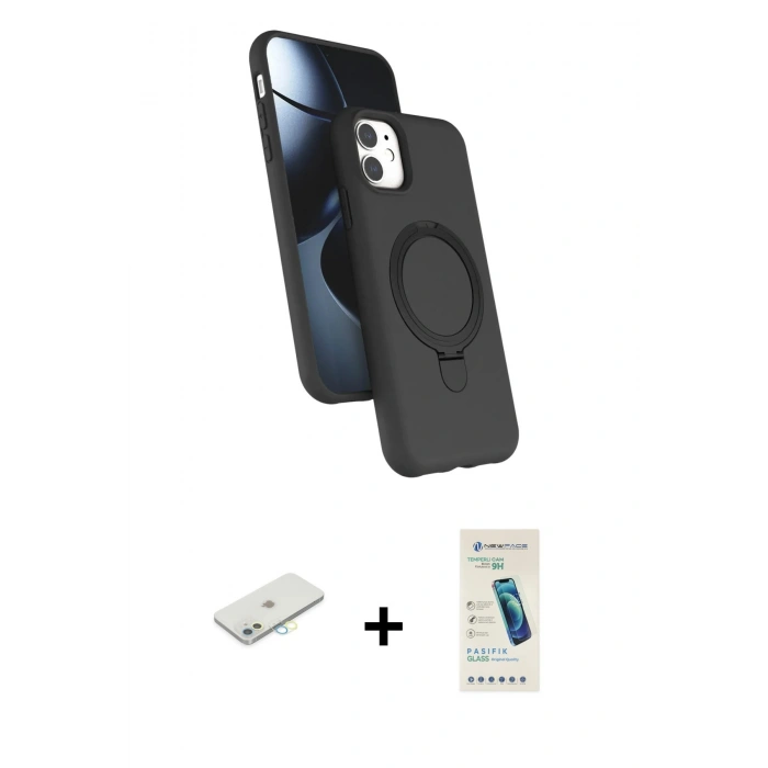 MARSİLYAN™- iPhone 11 Kılıf İz Işık Koleksiyonu - Şeffaf Pasifik Cam Ekran Koruyucu + Renkli Kamera Lens Koruma Cam - SI