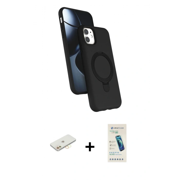 MARSİLYAN™- iPhone 11 Kılıf İz Işık Koleksiyonu - Şeffaf Pasifik Cam Ekran Koruyucu + Renkli Kamera Lens Koruma Cam - SI