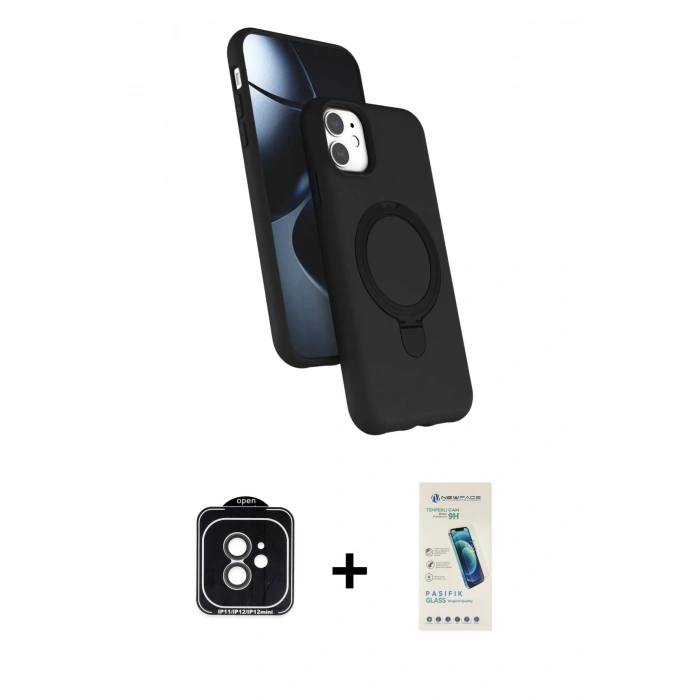 MARSİLYAN™- iPhone 11 Kılıf İz Işık Koleksiyonu - Şeffaf Pasifik Cam Ekran Koruyucu + PVD Metal Kamera Lens - SH