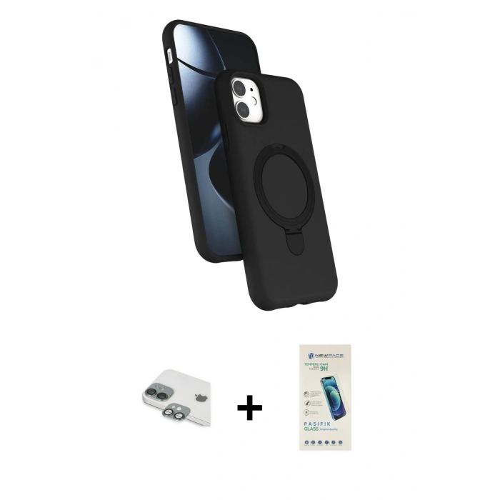MARSİLYAN™- iPhone 11 Kılıf İz Işık Koleksiyonu - Şeffaf Pasifik Cam Ekran Koruyucu + Pers Alüminyum Kamera Lens - YL
