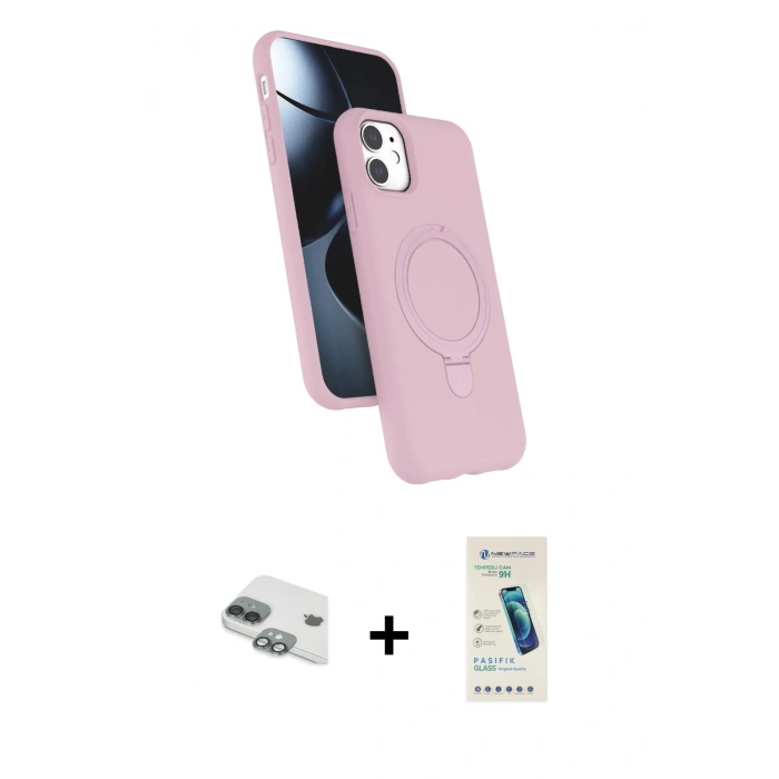 MARSİLYAN™- iPhone 11 Kılıf İz Işık Koleksiyonu - Şeffaf Pasifik Cam Ekran Koruyucu + Pers Alüminyum Kamera Lens - YL