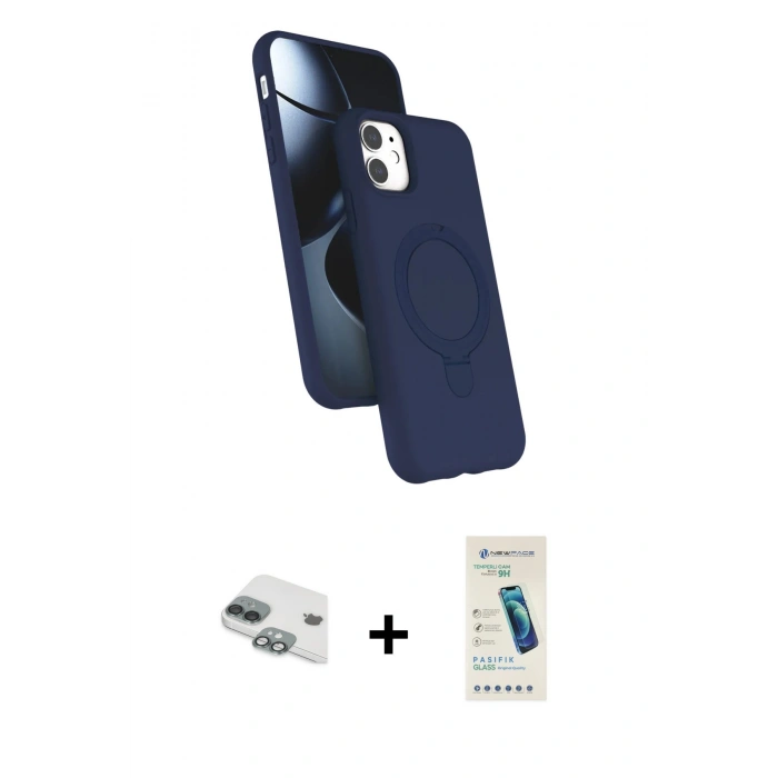 MARSİLYAN™- iPhone 11 Kılıf İz Işık Koleksiyonu - Şeffaf Pasifik Cam Ekran Koruyucu + Pers Alüminyum Kamera Lens - YL