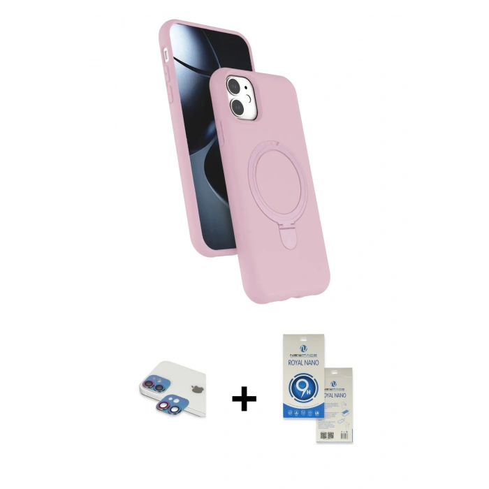 MARSİLYAN™- iPhone 11 Kılıf İz Işık Koleksiyonu - Şeffaf Royal Nano Ekran Koruyucu + Pers Alüminyum Kamera Lens - GI