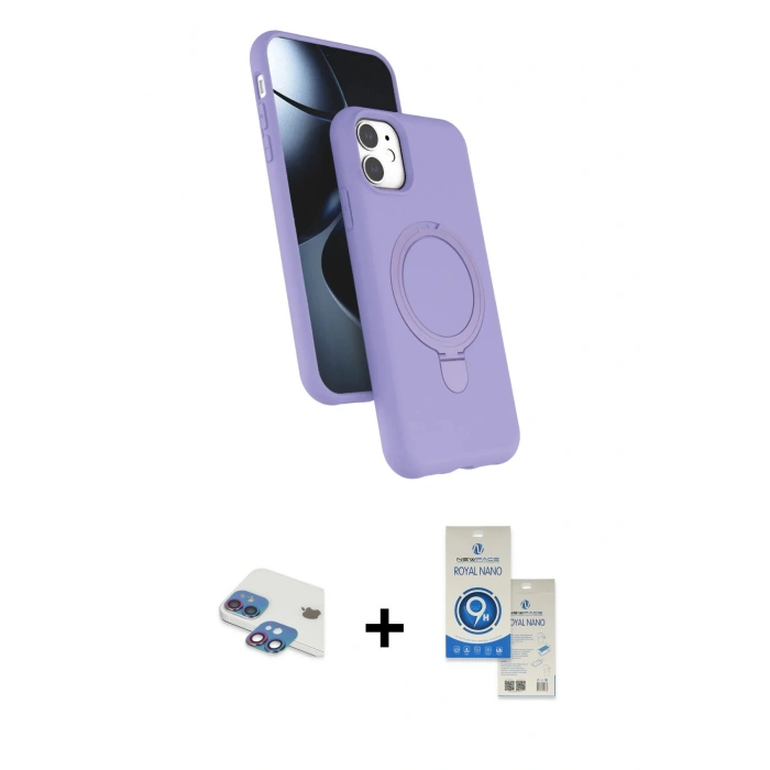 MARSİLYAN™- iPhone 11 Kılıf İz Işık Koleksiyonu - Şeffaf Royal Nano Ekran Koruyucu + Pers Alüminyum Kamera Lens - GI