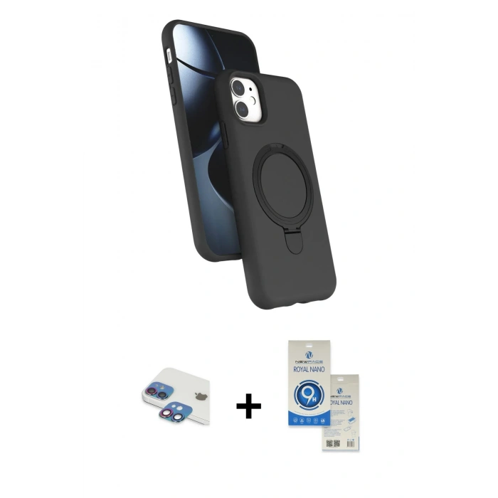 MARSİLYAN™- iPhone 11 Kılıf İz Işık Koleksiyonu - Şeffaf Royal Nano Ekran Koruyucu + Pers Alüminyum Kamera Lens - GI