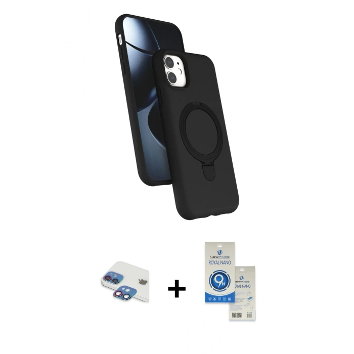 MARSİLYAN™- iPhone 11 Kılıf İz Işık Koleksiyonu - Şeffaf Royal Nano Ekran Koruyucu + Pers Alüminyum Kamera Lens - GI