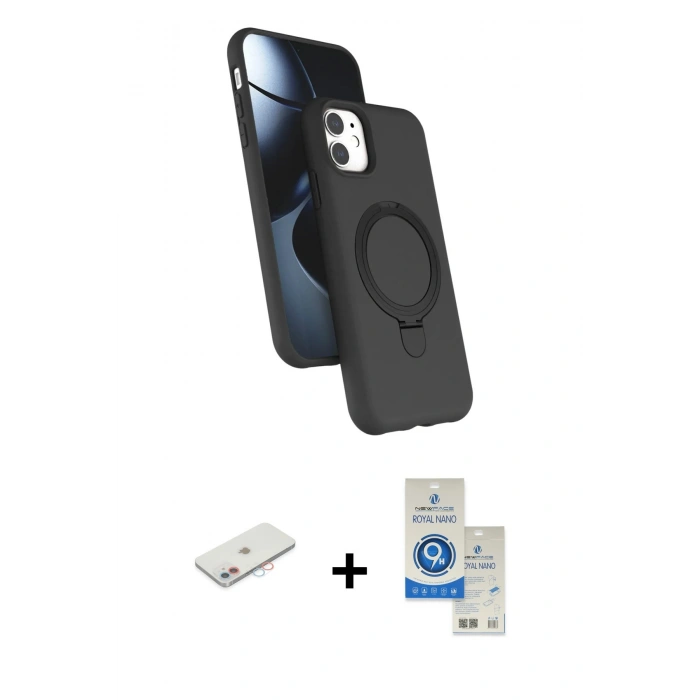 MARSİLYAN™- iPhone 11 Kılıf İz Işık Koleksiyonu - Şeffaf Royal Nano Ekran Koruyucu + Renkli Kamera Lens Koruma Cam - PE