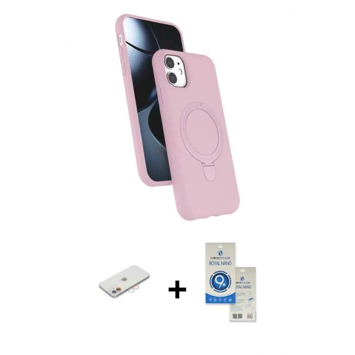 MARSİLYAN™- iPhone 11 Kılıf İz Işık Koleksiyonu - Şeffaf Royal Nano Ekran Koruyucu + Renkli Kamera Lens Koruma Cam - PE