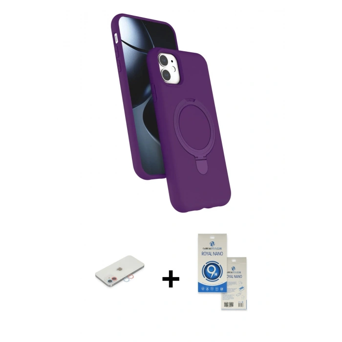 MARSİLYAN™- iPhone 11 Kılıf İz Işık Koleksiyonu - Şeffaf Royal Nano Ekran Koruyucu + Renkli Kamera Lens Koruma Cam - PE