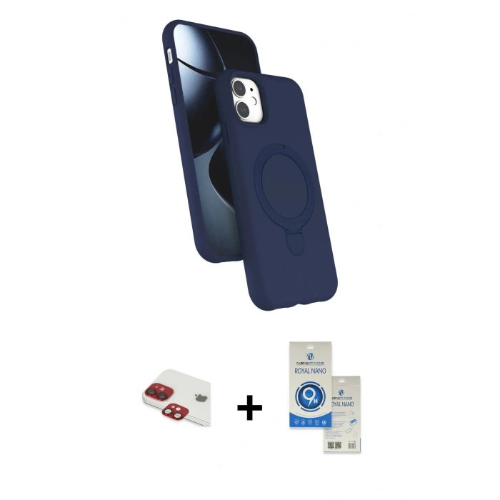 MARSİLYAN™- iPhone 11 Kılıf İz Işık Koleksiyonu - Şeffaf Royal Nano Ekran Koruyucu + Pers Alüminyum Kamera Lens - KI