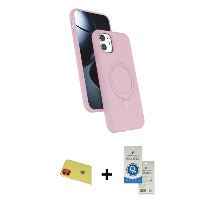 MARSİLYAN™- iPhone 11 Kılıf İz Işık Koleksiyonu - Şeffaf Royal Nano Ekran Koruyucu + Rainbow Kamera Lens Koruma Cam - KI