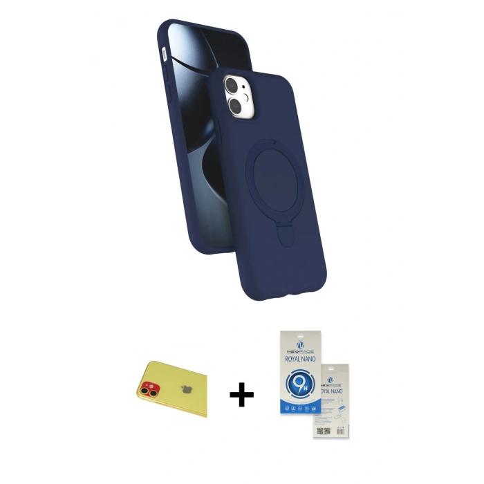 MARSİLYAN™- iPhone 11 Kılıf İz Işık Koleksiyonu - Şeffaf Royal Nano Ekran Koruyucu + Rainbow Kamera Lens Koruma Cam - KI