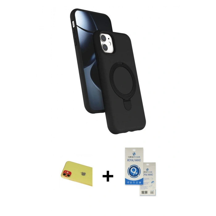 MARSİLYAN™- iPhone 11 Kılıf İz Işık Koleksiyonu - Şeffaf Royal Nano Ekran Koruyucu + Rainbow Kamera Lens Koruma Cam - KI