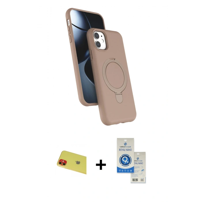 MARSİLYAN™- iPhone 11 Kılıf İz Işık Koleksiyonu - Şeffaf Royal Nano Ekran Koruyucu + Rainbow Kamera Lens Koruma Cam - KI