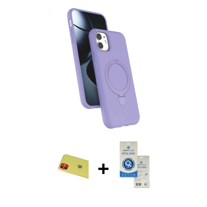 MARSİLYAN™- iPhone 11 Kılıf İz Işık Koleksiyonu - Şeffaf Royal Nano Ekran Koruyucu + Rainbow Kamera Lens Koruma Cam - KI