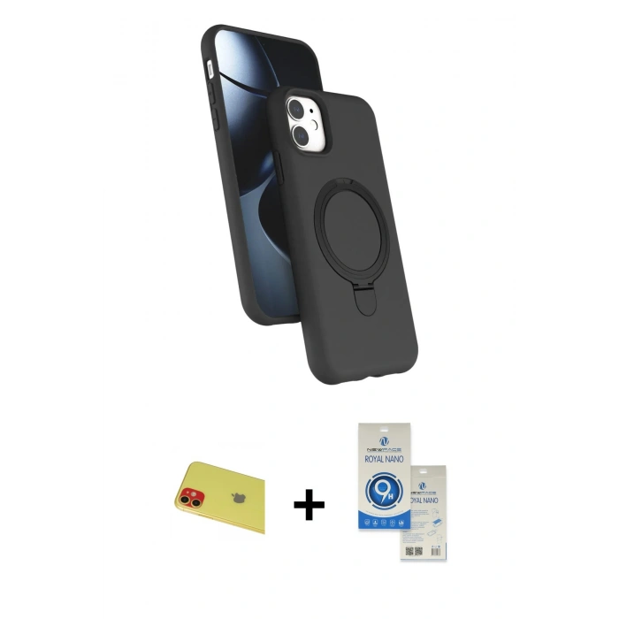 MARSİLYAN™- iPhone 11 Kılıf İz Işık Koleksiyonu - Şeffaf Royal Nano Ekran Koruyucu + Rainbow Kamera Lens Koruma Cam - KI