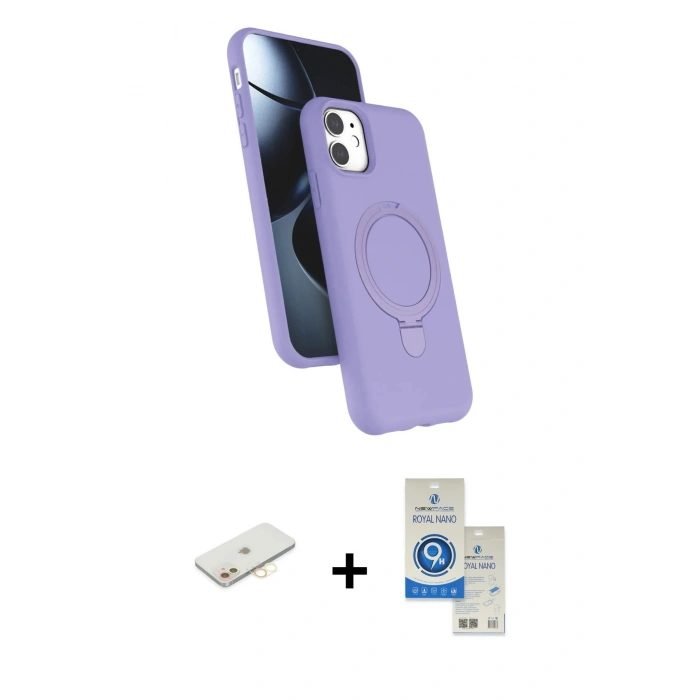 MARSİLYAN™- iPhone 11 Kılıf İz Işık Koleksiyonu - Şeffaf Royal Nano Ekran Koruyucu + Renkli Kamera Lens Koruma Cam - SI