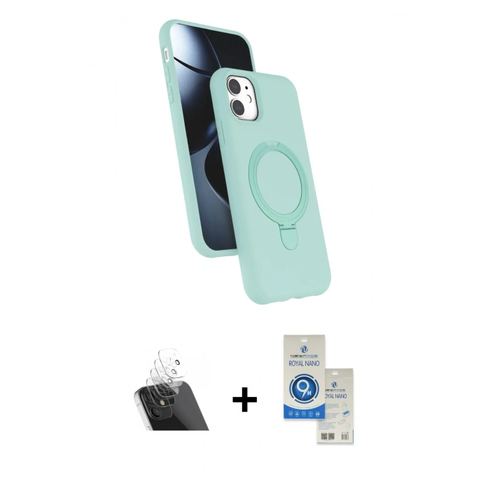 MARSİLYAN™- iPhone 11 Kılıf İz Işık Koleksiyonu - Şeffaf Royal Nano Ekran Koruyucu + Kamera Lens Koruma Cam - SF