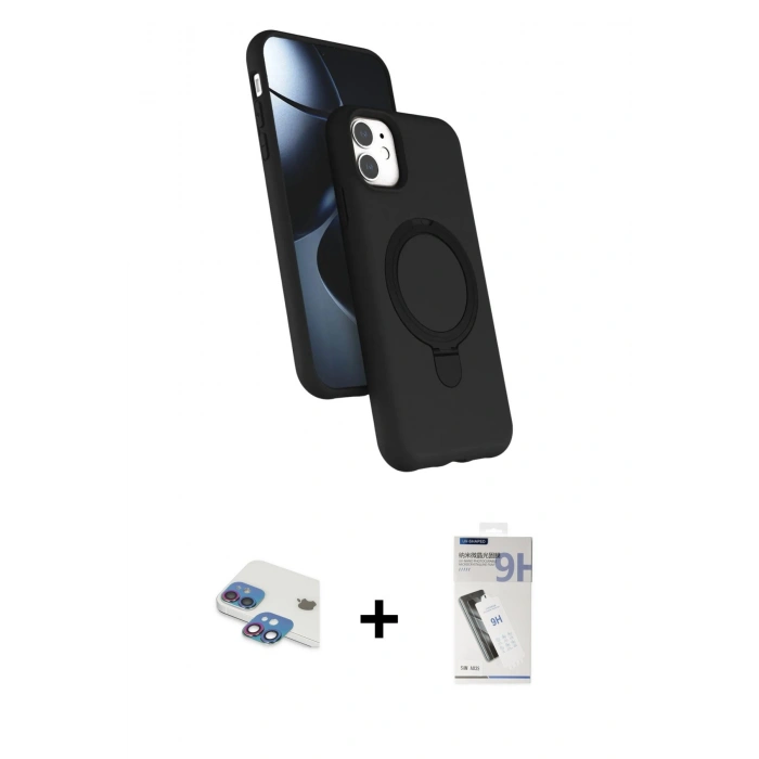 MARSİLYAN™- iPhone 11 Kılıf İz Işık Koleksiyonu - Şeffaf Uv Polymer Nano Ekran Koruyucu + Pers Alüminyum Kamera Lens - GI