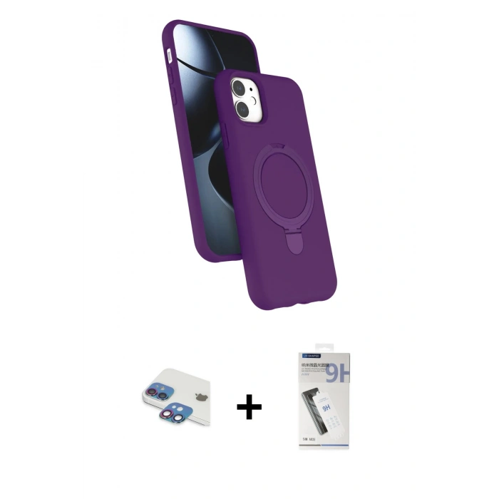 MARSİLYAN™- iPhone 11 Kılıf İz Işık Koleksiyonu - Şeffaf Uv Polymer Nano Ekran Koruyucu + Pers Alüminyum Kamera Lens - GI