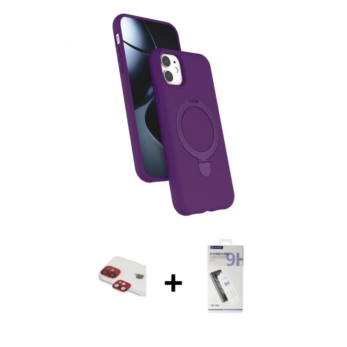 MARSİLYAN™- iPhone 11 Kılıf İz Işık Koleksiyonu - Şeffaf Uv Polymer Nano Ekran Koruyucu + Pers Alüminyum Kamera Lens - KI