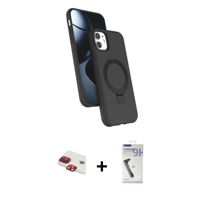 MARSİLYAN™- iPhone 11 Kılıf İz Işık Koleksiyonu - Şeffaf Uv Polymer Nano Ekran Koruyucu + Pers Alüminyum Kamera Lens - KI