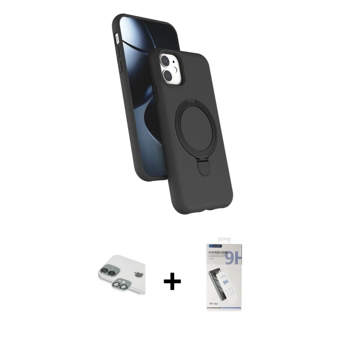 MARSİLYAN™- iPhone 11 Kılıf İz Işık Koleksiyonu - Şeffaf Uv Polymer Nano Ekran Koruyucu + Pers Alüminyum Kamera Lens - YL
