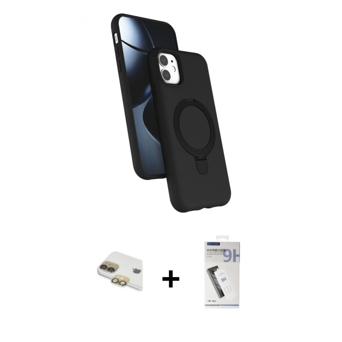 MARSİLYAN™- iPhone 11 Kılıf İz Işık Koleksiyonu - Şeffaf Uv Polymer Nano Ekran Koruyucu + Pers Alüminyum Kamera Lens - GD