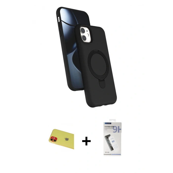 MARSİLYAN™- iPhone 11 Kılıf İz Işık Koleksiyonu - Şeffaf Uv Polymer Nano Ekran Koruyucu + Rainbow Kamera Lens Koruma Cam - KI