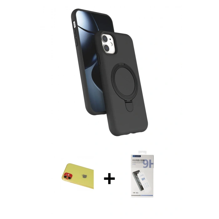 MARSİLYAN™- iPhone 11 Kılıf İz Işık Koleksiyonu - Şeffaf Uv Polymer Nano Ekran Koruyucu + Rainbow Kamera Lens Koruma Cam - KI
