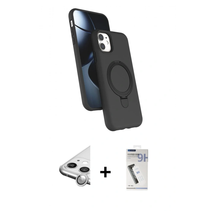 MARSİLYAN™- iPhone 11 Kılıf İz Işık Koleksiyonu - Şeffaf Uv Polymer Nano Ekran Koruyucu + Raze Metal Kamera Lens - GS