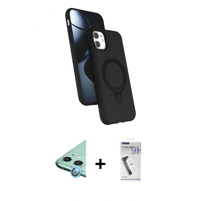 MARSİLYAN™- iPhone 11 Kılıf İz Işık Koleksiyonu - Şeffaf Uv Polymer Nano Ekran Koruyucu + Raze Metal Kamera Lens - MI