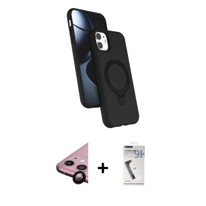 MARSİLYAN™- iPhone 11 Kılıf İz Işık Koleksiyonu - Şeffaf Uv Polymer Nano Ekran Koruyucu + Raze Metal Kamera Lens - SH