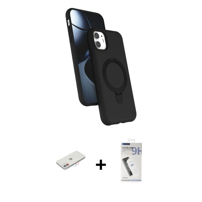 MARSİLYAN™- iPhone 11 Kılıf İz Işık Koleksiyonu - Şeffaf Uv Polymer Nano Ekran Koruyucu + Renkli Kamera Lens Koruma Cam - PE