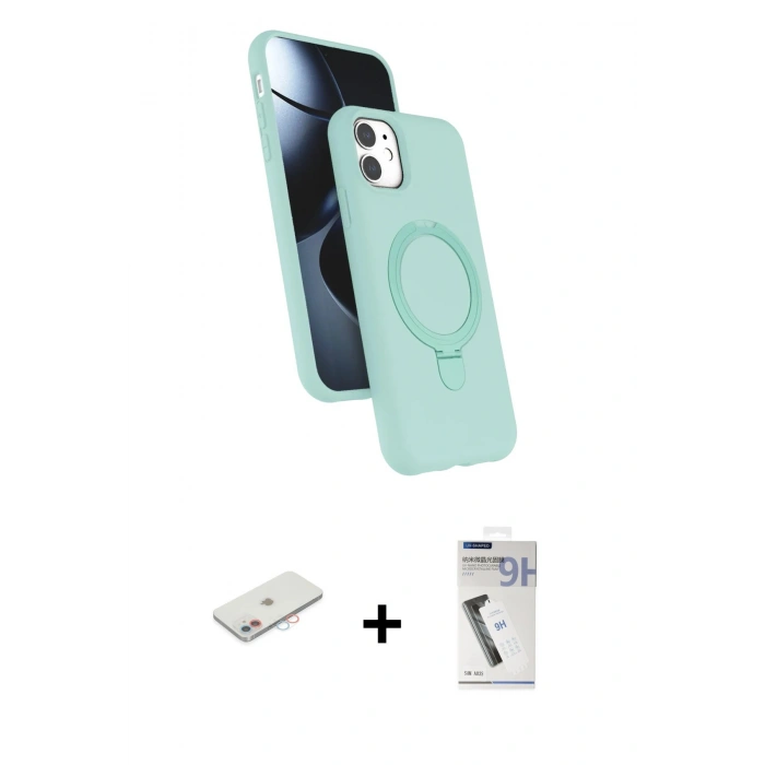 MARSİLYAN™- iPhone 11 Kılıf İz Işık Koleksiyonu - Şeffaf Uv Polymer Nano Ekran Koruyucu + Renkli Kamera Lens Koruma Cam - PE