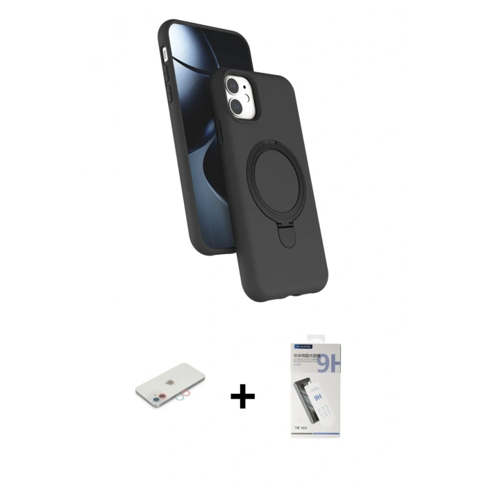 MARSİLYAN™- iPhone 11 Kılıf İz Işık Koleksiyonu - Şeffaf Uv Polymer Nano Ekran Koruyucu + Renkli Kamera Lens Koruma Cam - PE