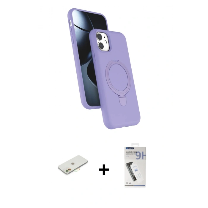 MARSİLYAN™- iPhone 11 Kılıf İz Işık Koleksiyonu - Şeffaf Uv Polymer Nano Ekran Koruyucu + Renkli Kamera Lens Koruma Cam - TU