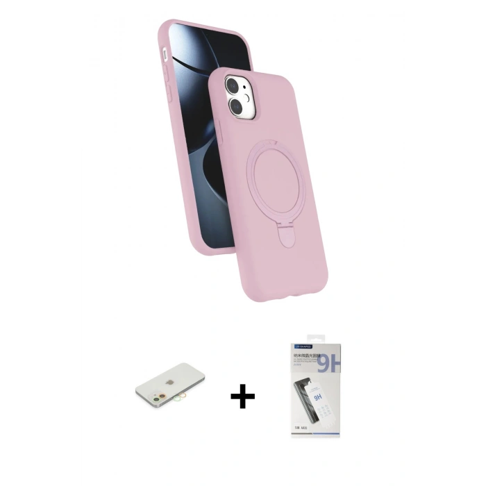 MARSİLYAN™- iPhone 11 Kılıf İz Işık Koleksiyonu - Şeffaf Uv Polymer Nano Ekran Koruyucu + Renkli Kamera Lens Koruma Cam - TU