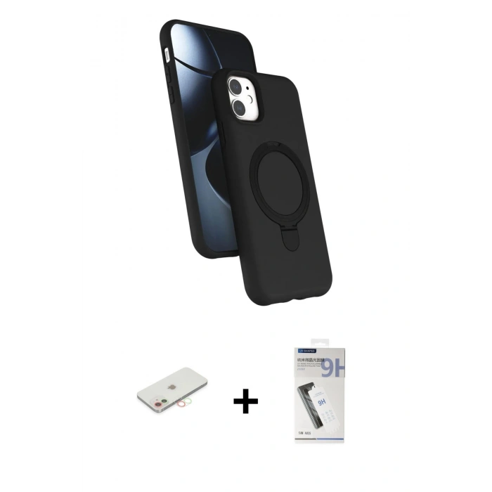MARSİLYAN™- iPhone 11 Kılıf İz Işık Koleksiyonu - Şeffaf Uv Polymer Nano Ekran Koruyucu + Renkli Kamera Lens Koruma Cam - YL