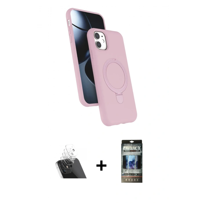 MARSİLYAN™- iPhone 11 Kılıf İz Işık Koleksiyonu - Siyah 34D Hayalet Izgaralı Cam + Kamera Lens Koruma Cam - SF