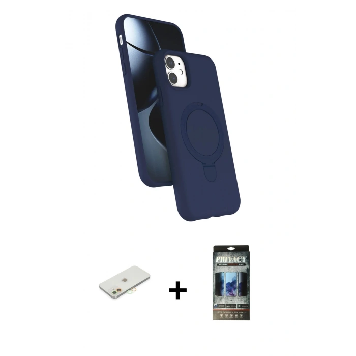 MARSİLYAN™- iPhone 11 Kılıf İz Işık Koleksiyonu - Siyah 34D Hayalet Izgaralı Cam + Renkli Kamera Lens Koruma Cam - TU