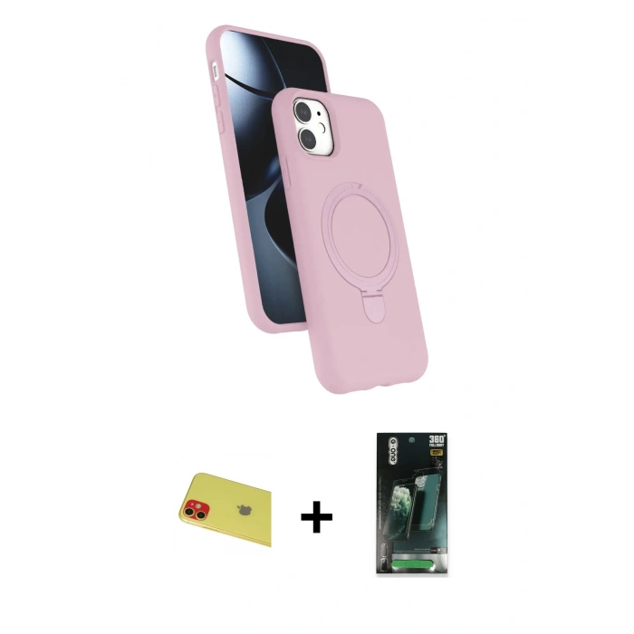 MARSİLYAN™- iPhone 11 Kılıf İz Işık Koleksiyonu - Siyah 360 Mat Full Body Arka Koruyucu + Rainbow Kamera Lens Koruma Cam - KI