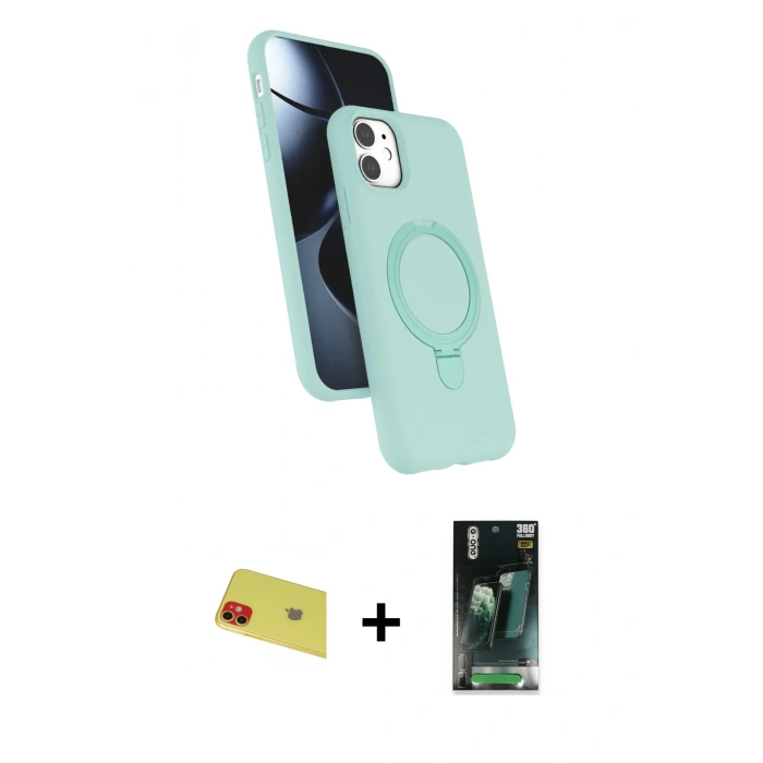 MARSİLYAN™- iPhone 11 Kılıf İz Işık Koleksiyonu - Siyah 360 Mat Full Body Arka Koruyucu + Rainbow Kamera Lens Koruma Cam - KI