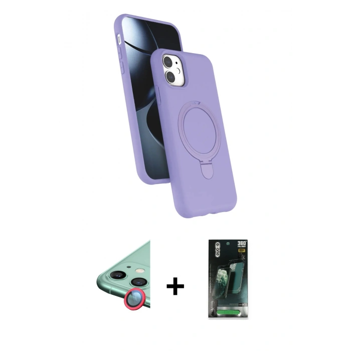 MARSİLYAN™- iPhone 11 Kılıf İz Işık Koleksiyonu - Siyah 360 Mat Full Body Arka Koruyucu + Raze Metal Kamera Lens - KI