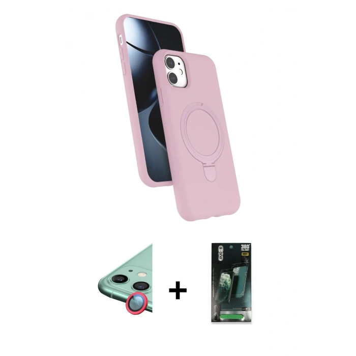 MARSİLYAN™- iPhone 11 Kılıf İz Işık Koleksiyonu - Siyah 360 Mat Full Body Arka Koruyucu + Raze Metal Kamera Lens - KI