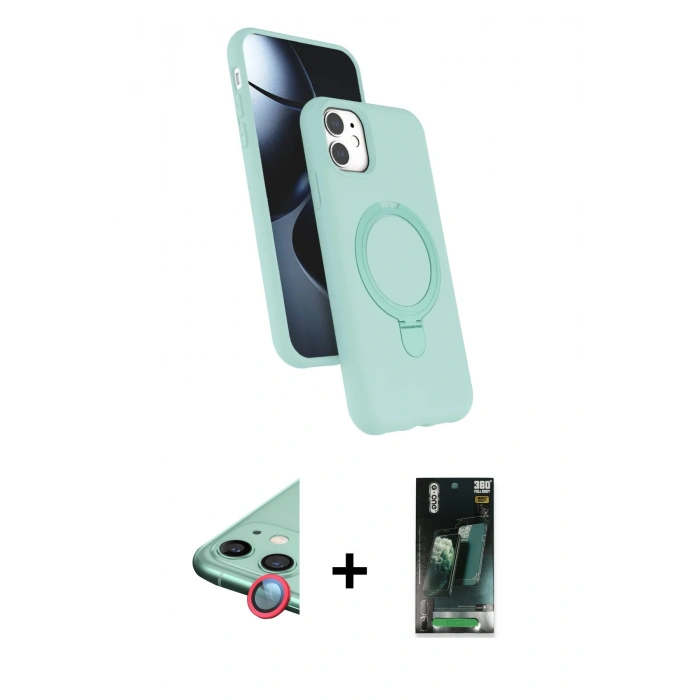 MARSİLYAN™- iPhone 11 Kılıf İz Işık Koleksiyonu - Siyah 360 Mat Full Body Arka Koruyucu + Raze Metal Kamera Lens - KI