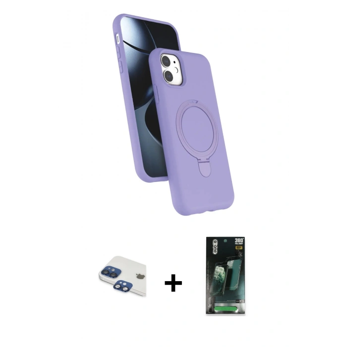 MARSİLYAN™- iPhone 11 Kılıf İz Işık Koleksiyonu - Siyah 360 Mat Full Body Arka Koruyucu + Pers Alüminyum Kamera Lens - LT
