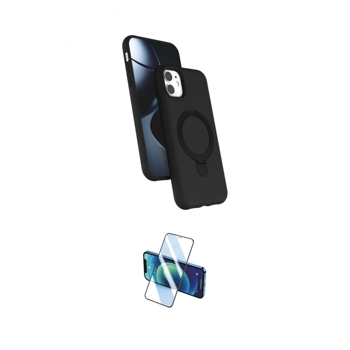 MARSİLYAN™- iPhone 11 Kılıf İz Işık Koleksiyonu - Siyah 3D Antistatik Cam Ekran Koruyucu