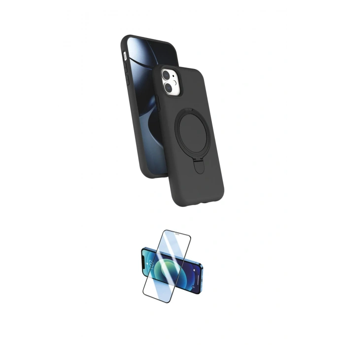 MARSİLYAN™- iPhone 11 Kılıf İz Işık Koleksiyonu - Siyah 3D Antistatik Cam Ekran Koruyucu