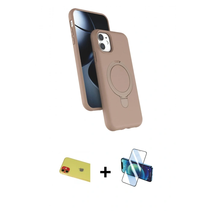 MARSİLYAN™- iPhone 11 Kılıf İz Işık Koleksiyonu - Siyah 3D Antistatik Cam Ekran Koruyucu + Rainbow Kamera Lens Koruma Cam - KI